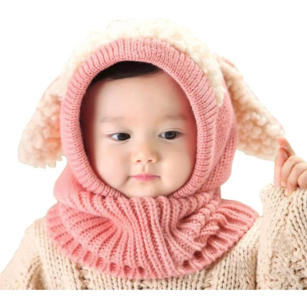 Baby Girls Boys Winter Hat, Scarf Earflap Hoodie Scarves Skull Caps, Knitted Woolen Warm Headwear, Infant Perfect Holiday Gifts