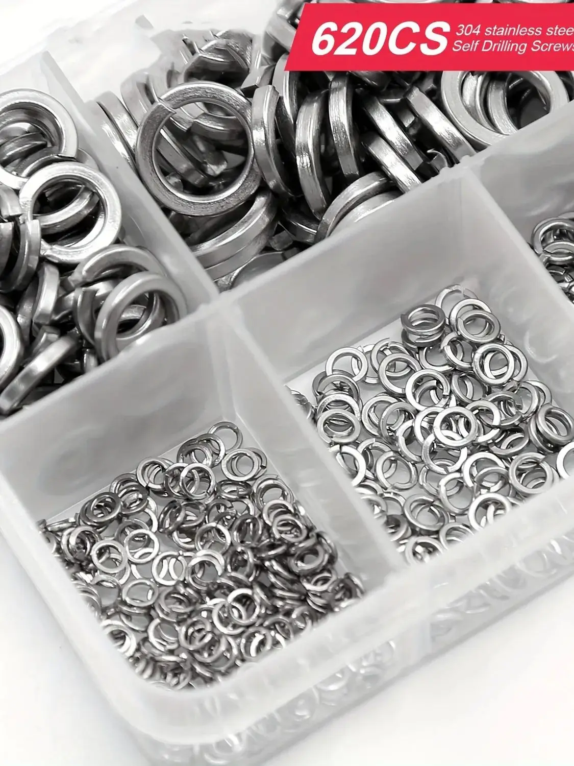 Description Picture 2 of item620PCS 304 Stainless Steel Spring Lock Washers Assortment Kit, 9 Sizes