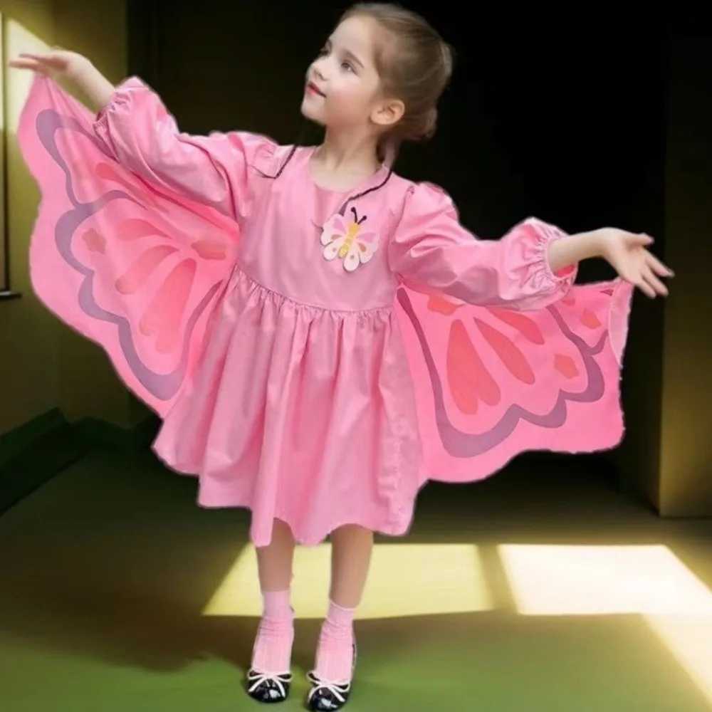 Elegant Long Sleeve Butterfly Wings Dress Creative Sweet Princess Dress Cute Polyster Girls Dress Party