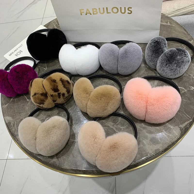 Natural 100% Rex Rabbit Fur Earmuffs Y2k Ear Muffs for Women Winter Apparel Accessories Headphones Cute Fur Earmuffs for Kids