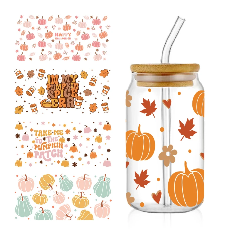 

Thanksgiving Day Fall UV DTF Cup Wraps Transfer Sticker For 16OZ Glass Libbey Can Bottle Selfadhesive Washable DIY Custom D4365