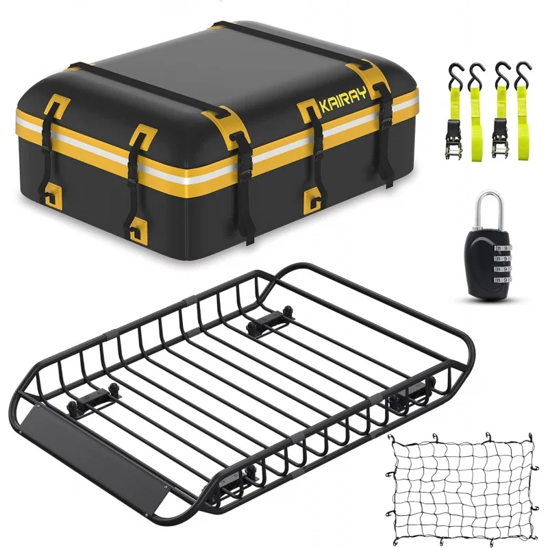 

Roof Rack Cargo Basket 50"(L) x 36"(W) x 5.1"(H) Extendable Universal Rooftop Luggage Carrier for Truck Cars SUV with Waterproof