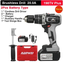  Home Cordless Electric Drill Driver 21V 30A Batteries Max Torque 200N.m Variable Speed Impact Hammer Drill Electric Screwdriver 