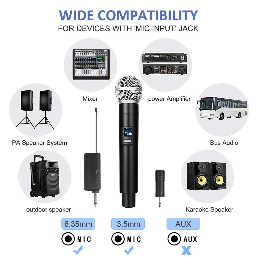 Micrófono inalámbrico cuádruple, sistema de micrófono dinámico de mano inalámbrico Dual con batería receptora recargable para Karaoke_voghion.com