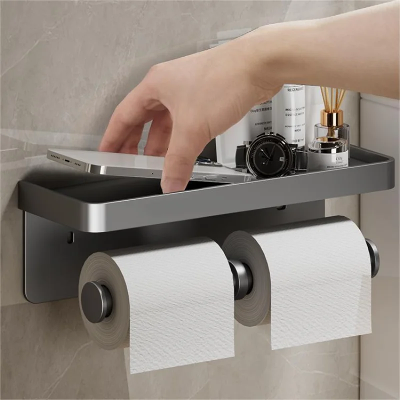 

Wall Mounted Toilet Paper Holder Bathroom Wall Mount Wc Paper Phone Holder Bathroom Shelf Towel Roll Shelf Accessories