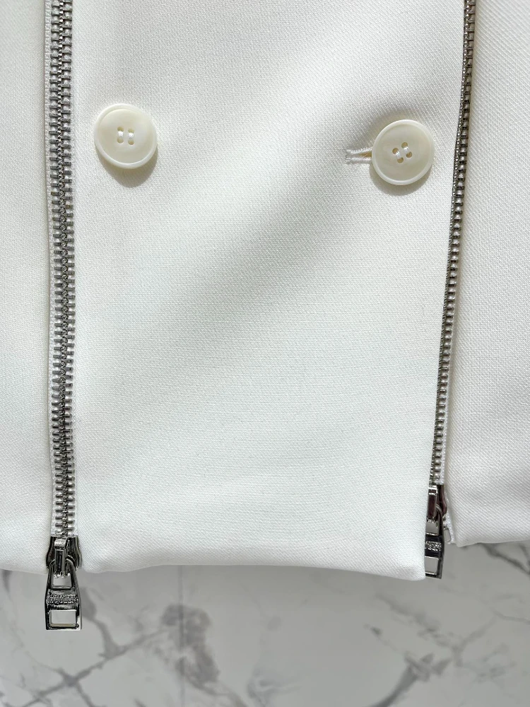 Black Grey Ivory Wide Zipper Trim Blazer Spring 2024