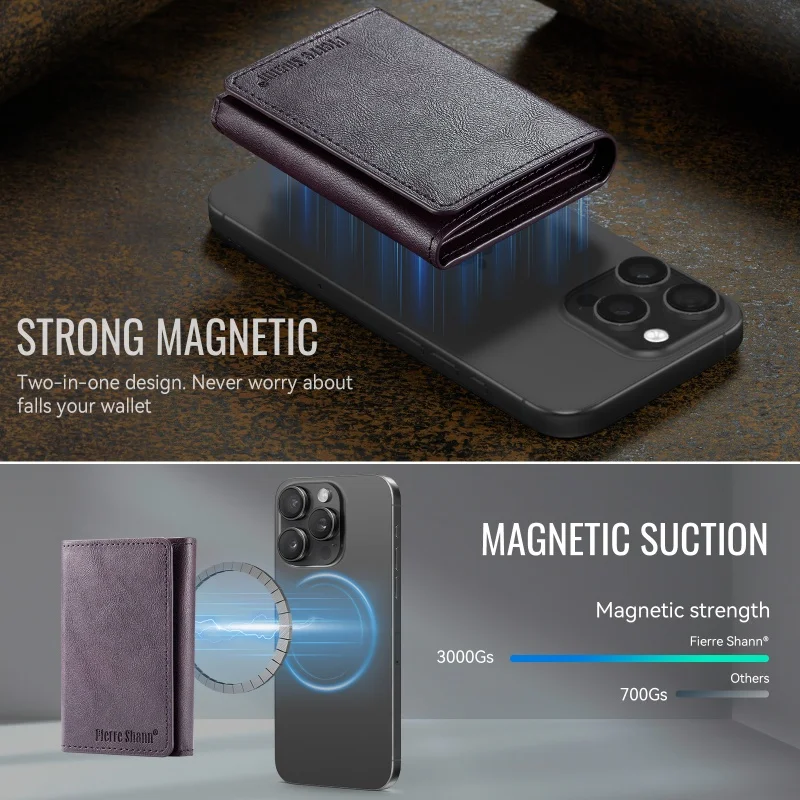 Premium PU Leather Magnetic Wallet Phone Card Holder - Strong Magnet Case