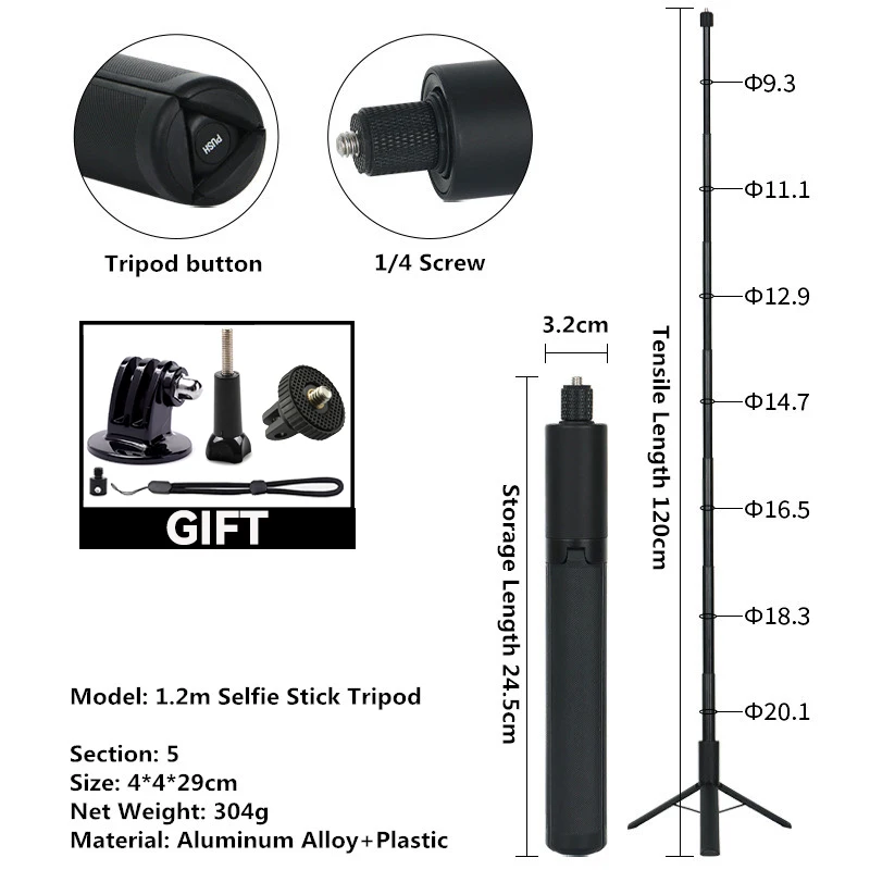 Rotating Handle Aluminum Selfie Stick with Tripod Base