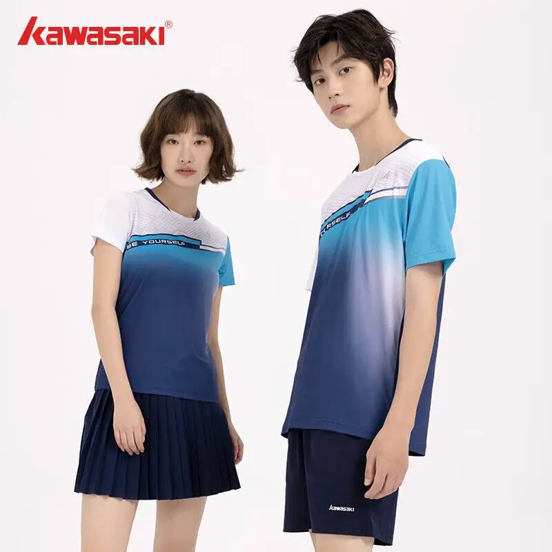 Kawasaki Badminton Clothing 24 New B1959 Team Competition Male and Female Couple Short Sleeve T-shirt