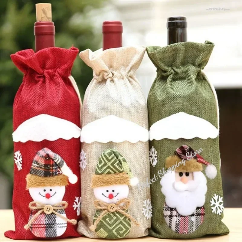 Christmas Wine Bottle Cover Wine Bag Linen Champagne Bottle Cover Bag Dining Table Decoration wine bottle cover