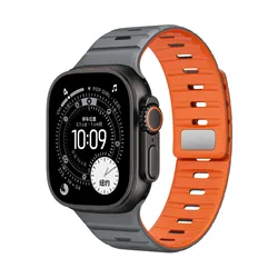 Magnetic Silicone Strap for Smartwatches - Premium Adjustable Bracelet Band (Grey orange)