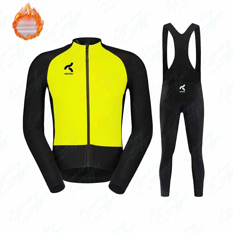 

Yellow Winter Thermal Fleece Korridor Cycling Jersey Set Racing Bike Suit Mountian Bicycle Clothing MTB Ropa Maillot Ciclismo