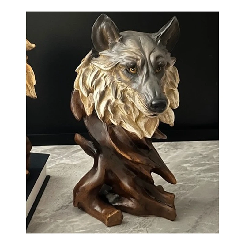 

Wolf Head Figurine Wolf Head Bust Handcarved Wolf Head Animal Statue Faux Taxidermy Forest Mountain Wildlife Sculpture