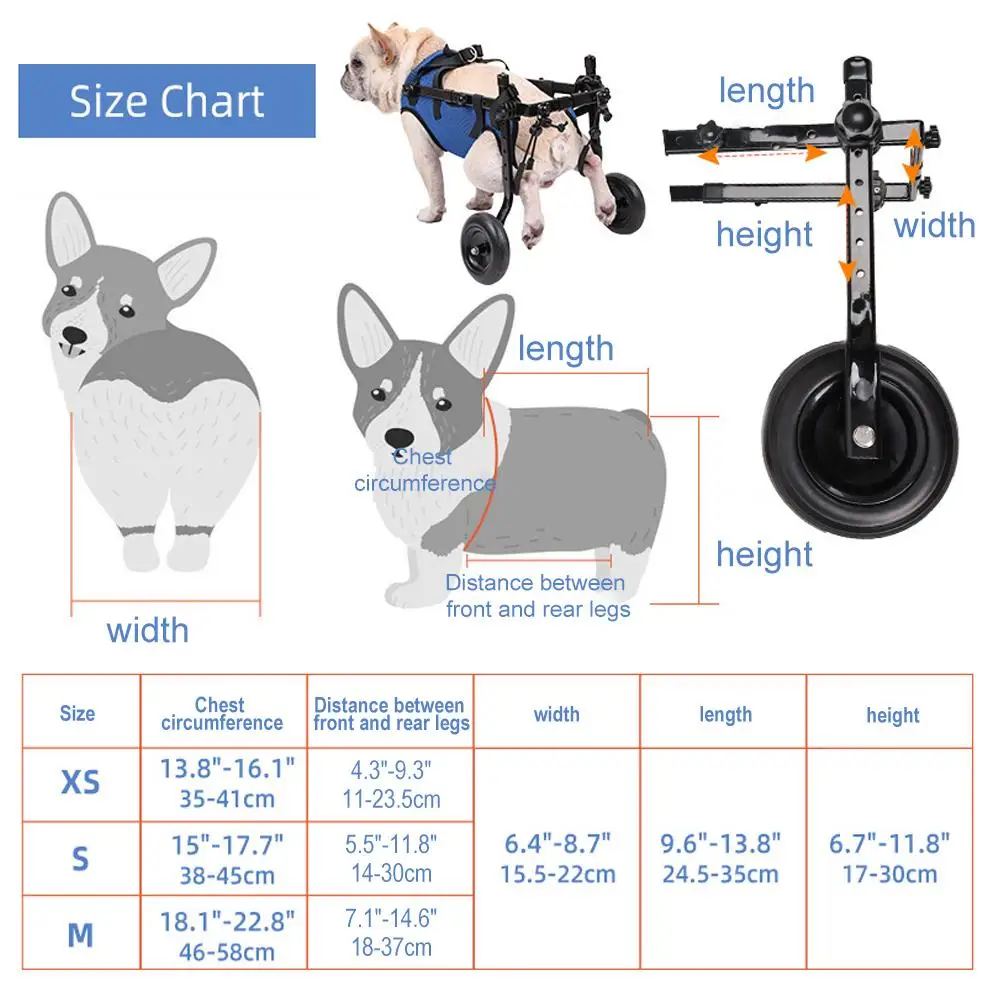 Pet Wheelchair Cart Adjustable Pet Cat Dog Rehabilitation Walking Wheels Aids Mobility Assistance Light Pet Walk Tools