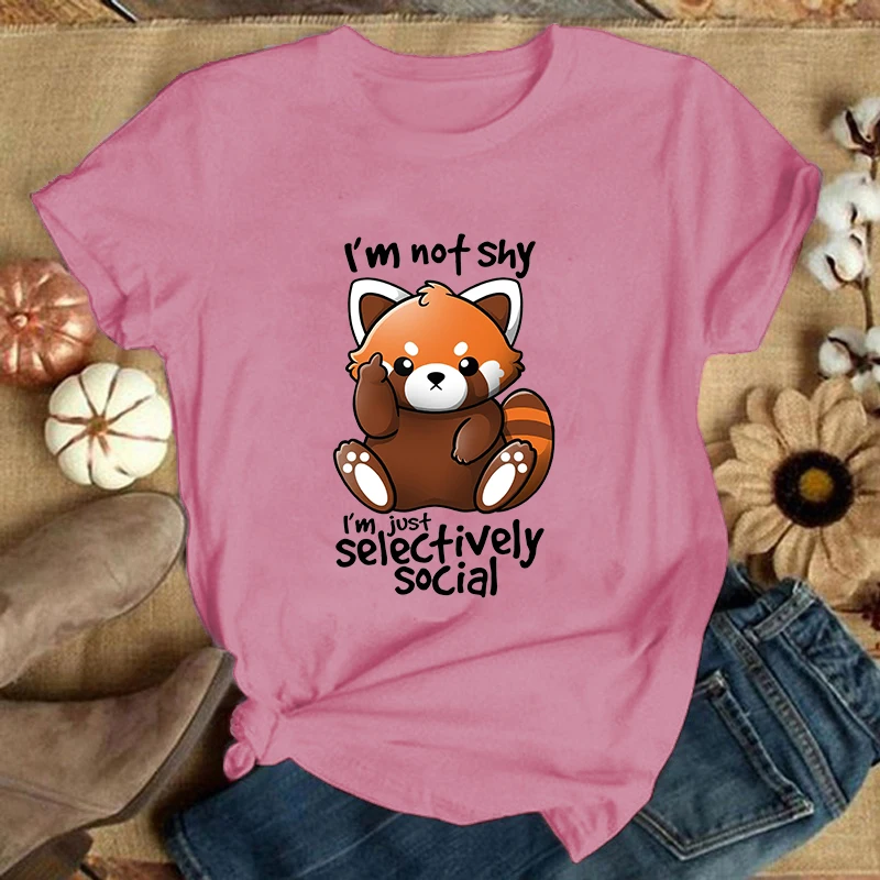 Premium Women's I'm Not Shy, Just Selectively Social Panda Graphic T-Shirt