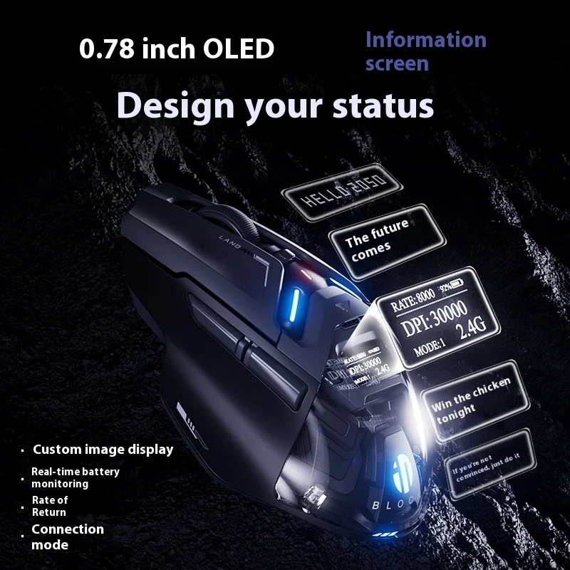 INPHIC IN9 울트라 세 가지 모드 무선 게이밍 마우스 PAW3950 OLED 화면 긴 배터리 수명 오른손 인체공학적 나노 8K 800mAh 선물용 PC