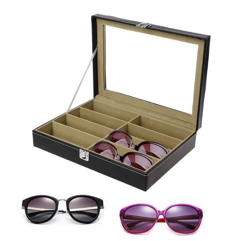 

Eyeglasses Sunglasses Faux Leather Storage Organizer Display Case Box 8 Slots
