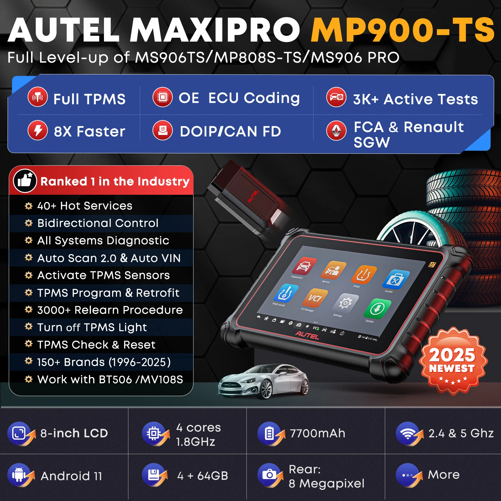 Autel MaxiPRO MP900-BT Diagnostic Scanner - 2025 Model With 40+ Services, Bi-directional Tests & ECU Coding