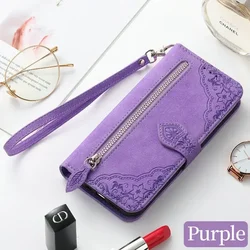 Luxury Zip Leather Book Case - Elegant Protective Coque for A34 5G (PURPLE)