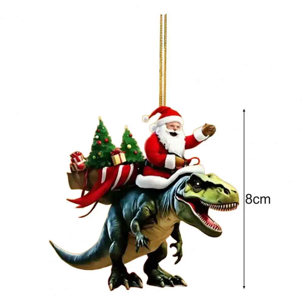 Christmas Pendant Santa Claus on Dinosaur Ornament 2D Flat Acrylic Hanging Decoration for Christmas Tree Mantel Decor