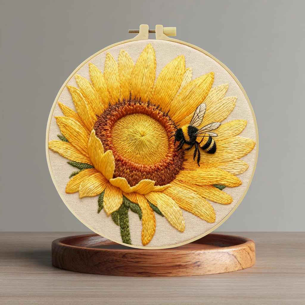 1 Stück 20X20CM/15X15CM Sonnenblumen und Honig Stickerei Starter-Kit DIY Kreuzstich Nähkunst als Geschenk