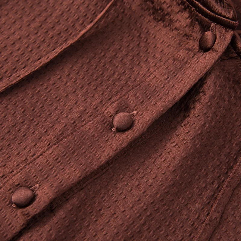 2023 Women's Chocolate Elastic Pearl Satin Long Sleeve Hoodie with Mulberry Silk Sunshade and Sunscreen Coat