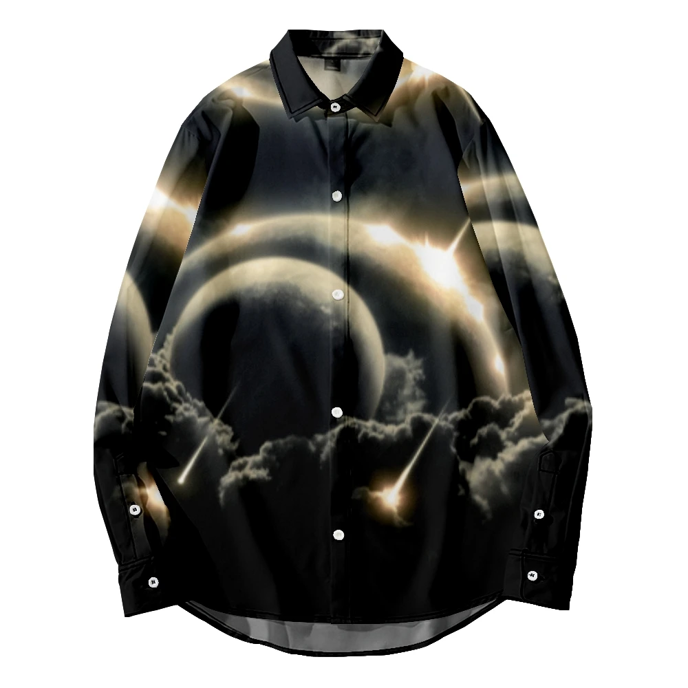 

2022 new fashion long sleeve shirt 3D meteorite fall men's nebula pattern formal large men's shirt