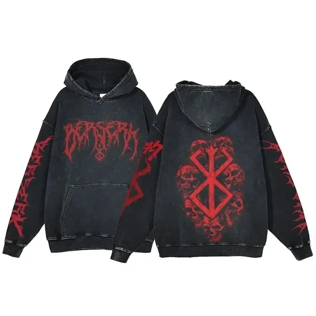 Berserk Vintage Washed Hoodie – Oversized 100% Cotton Anime Streetwear