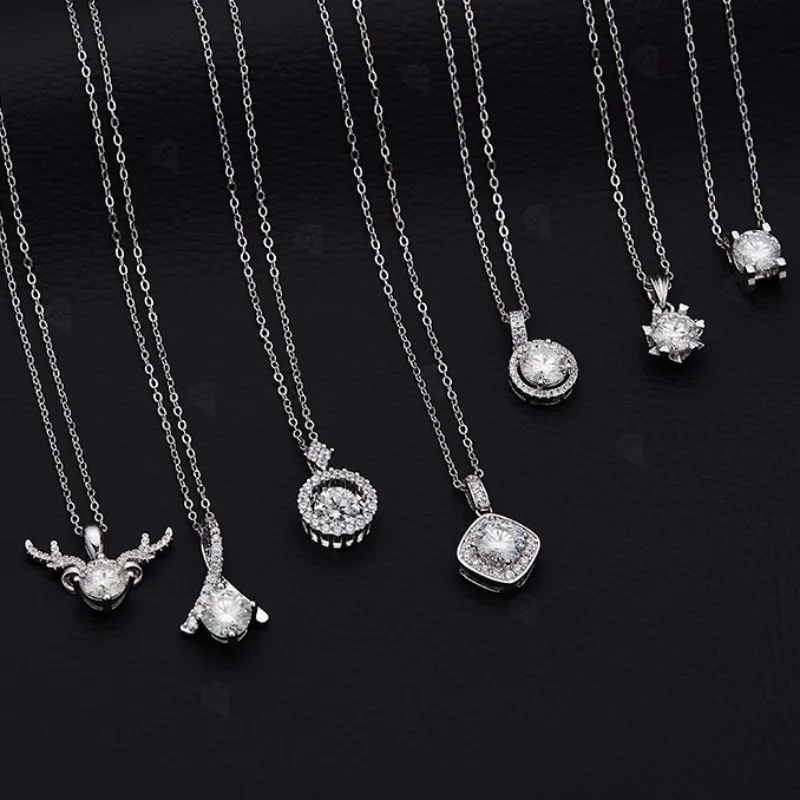 Moissanit-Halsketten, 925er Sterlingsilber, D-Farbe, runde Form, Krappenfassung, Geschenk zum Jahrestag, Erntedankfest, Hochzeit, elegant – Detail 23