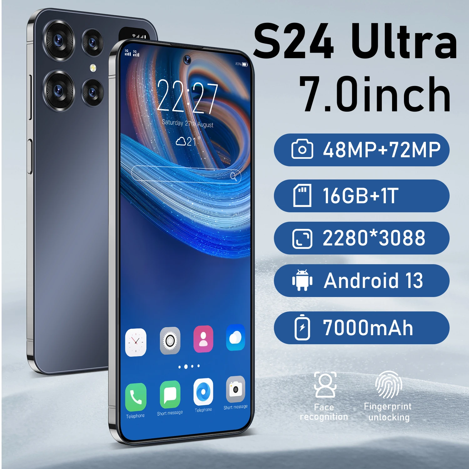 

Hot S24 Ultra Smartphone Origial 7.0 inch Global Version 16+1TB 7000MAh 72MP 4G 5G Network Cell phone Android Mobile Phones Gift