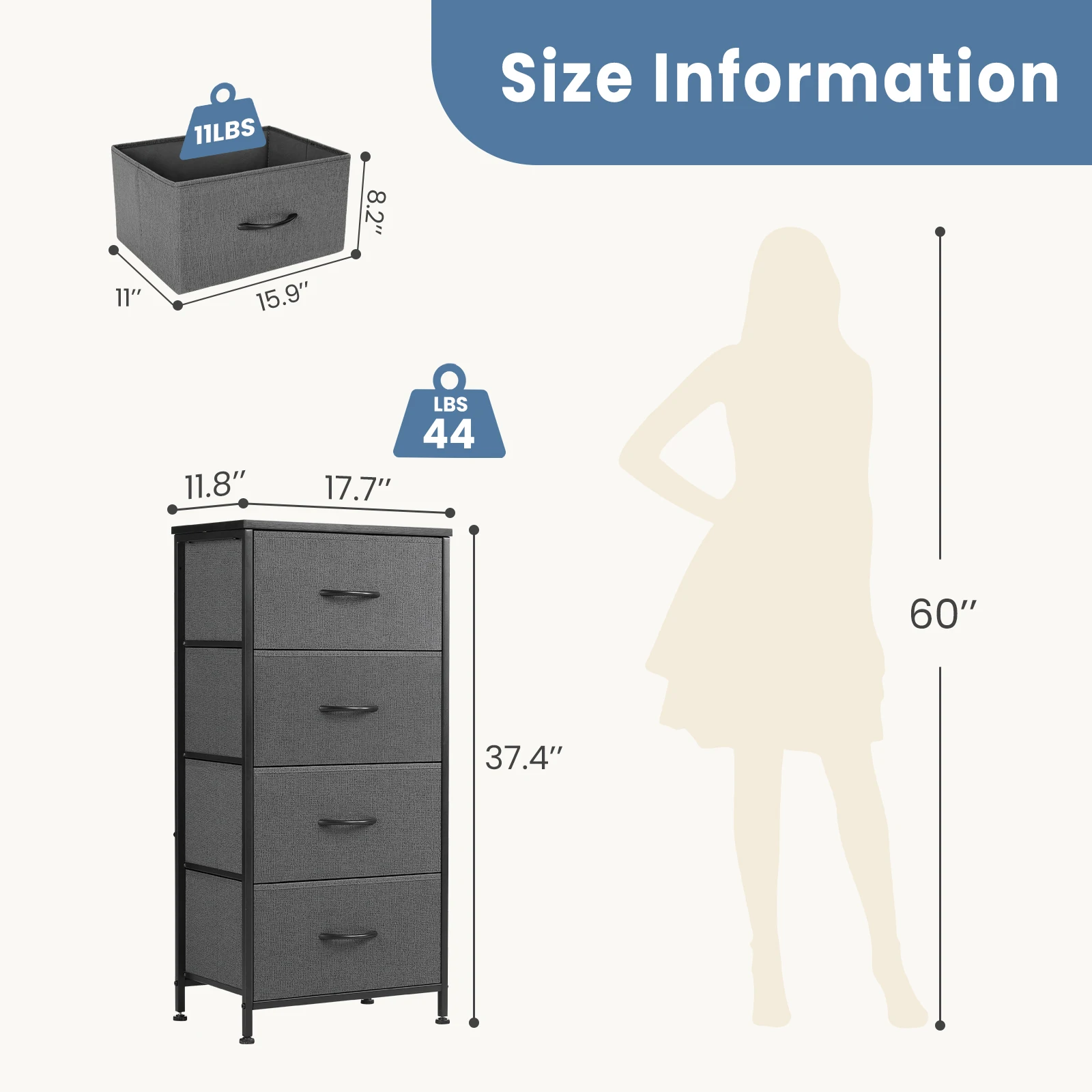 JHK Dresser With 4 Fabric Drawers fabric drawers cabinet Nightstand Wardrobe Steel Frame Closet For Clothes Storage Cabinet Of Furniture