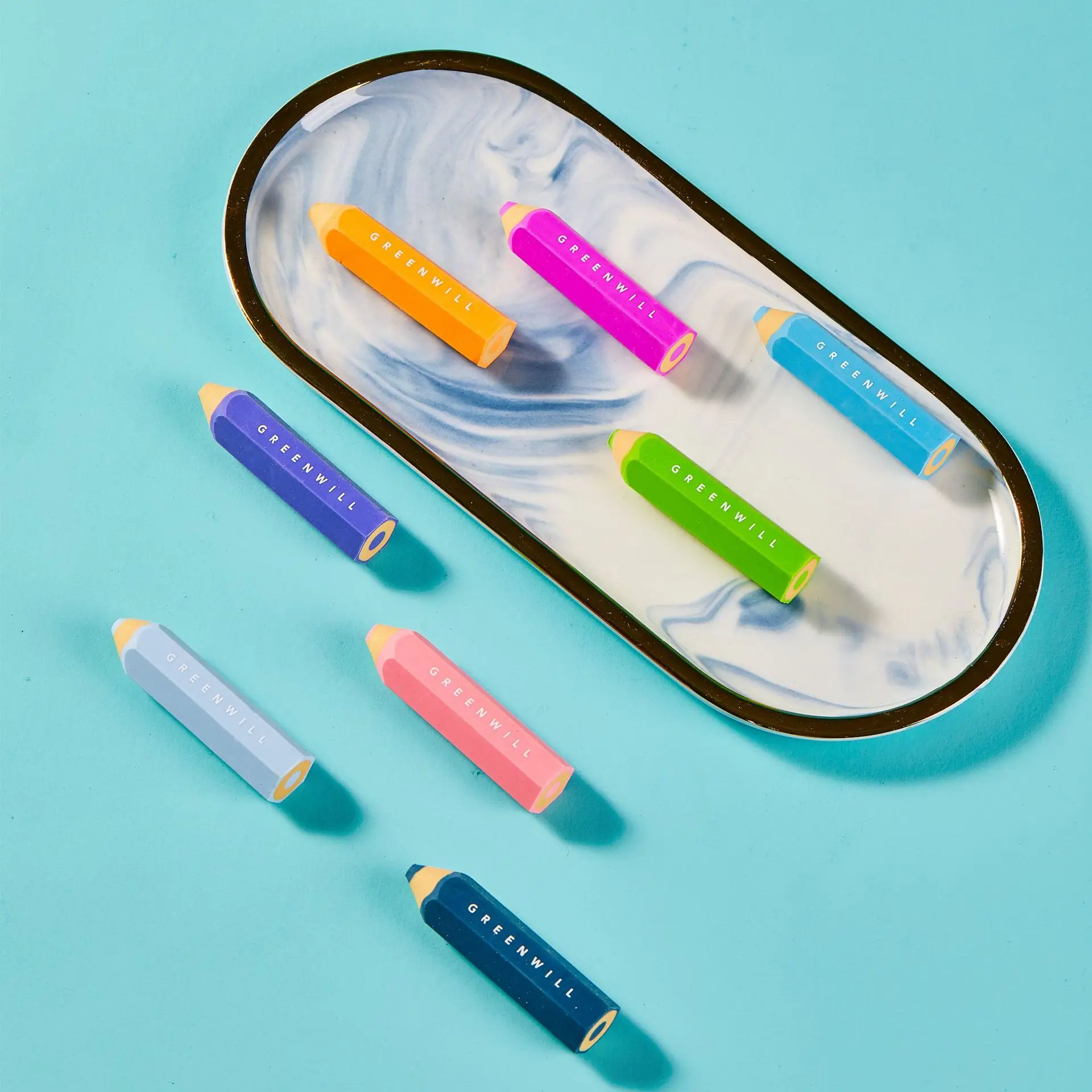 Cute and creative pencil-shaped erasers that are easy to use and erase, perfect for students.
