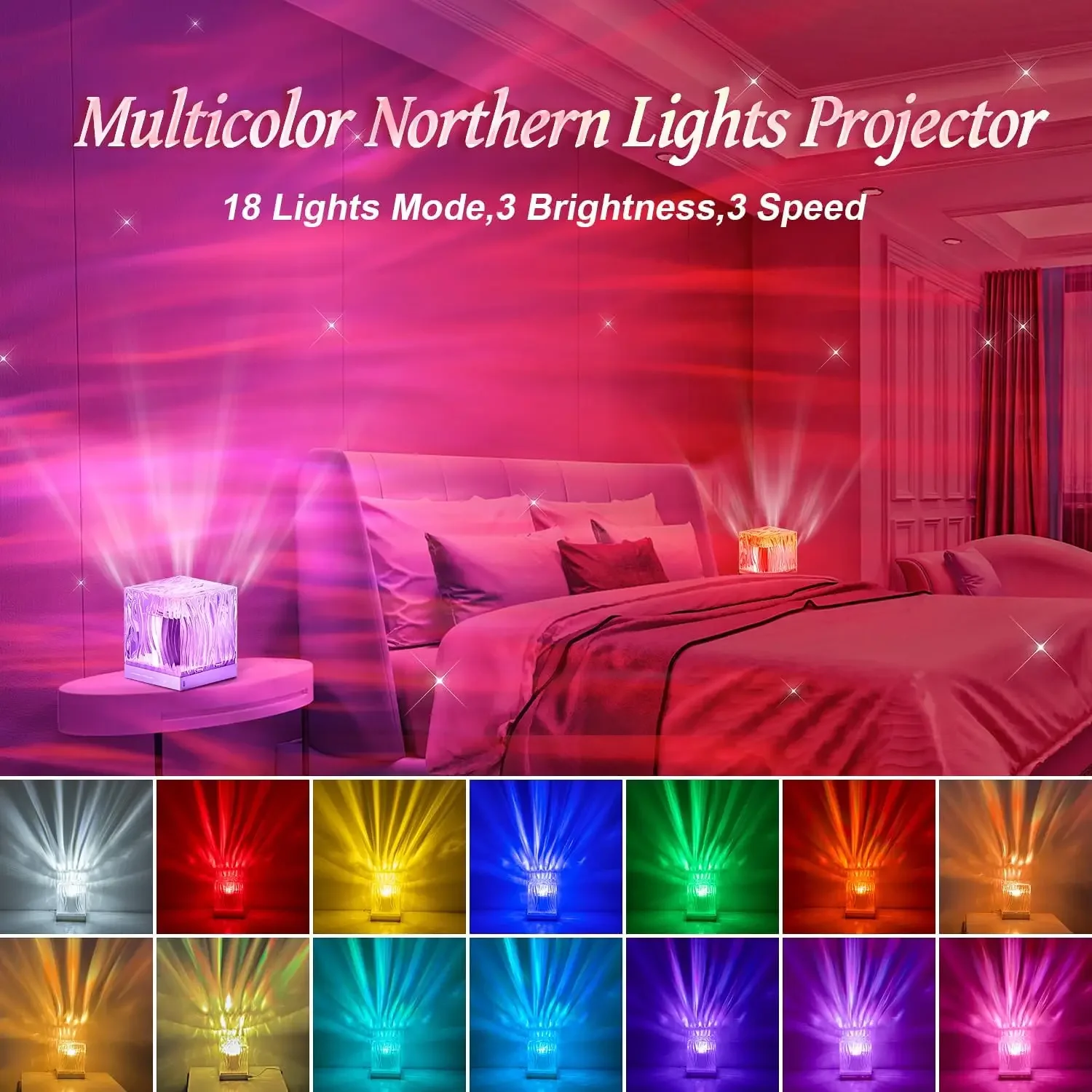 Aurora Crystal Lamp Water Ripple Projector Night Light Home Bedroom Aesthetic Decoration Atmosphere Holiday Gift Sunset Lights Night Light Star Projector Lamp Ocean Wave Projector Lamp Moon Projector Light