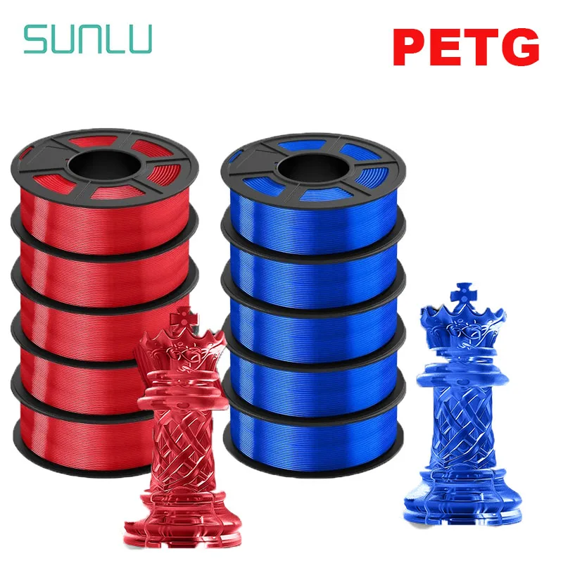 SUNLU PETG 3D 필라멘트, 생분해 가능, 밝은 색상, 우수한 인성, 우수한 산성, 알칼리 내후성, 1kg, 1.75mm, 10 롤