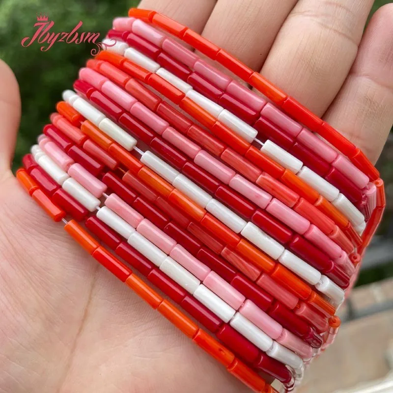 

3x9mm Pink Red White Column Tube Coral Spacer Beads Stone for DIY Accessories Necklace Bracelet Earring Charm Jewelry Making 15"