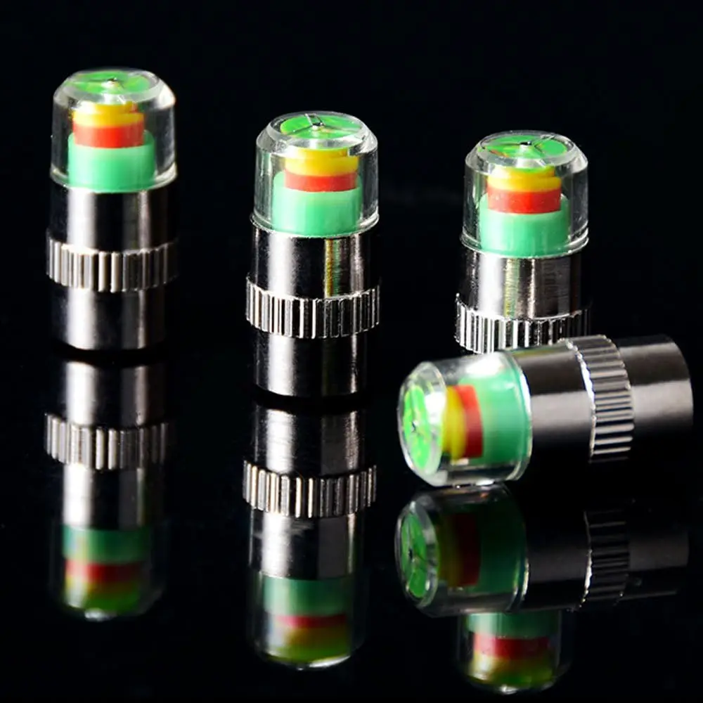 4개입 2.2바 32-35 PSI 자동차 타이어 압력 모니터 밸브 스템 캡 2.4바 36PSI 센서 인디케이터 읽기 쉬운 3색 눈알 경고