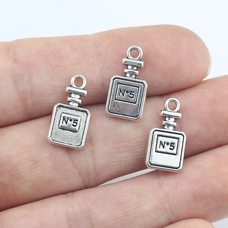 

Newest 20Pieces 9*17mm Mixed Alloy Antique Silver Color Perfume Bottle Charms Necklace Pendant Accessory For DIY Jewelry Making