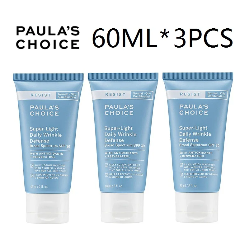 

3PCS Paulas Choice RESIST Super-Light Daily Wrinkle Defense SPF 30 Matte Tinted Face Moisturizer UVA Protection Sunscreen 60ml