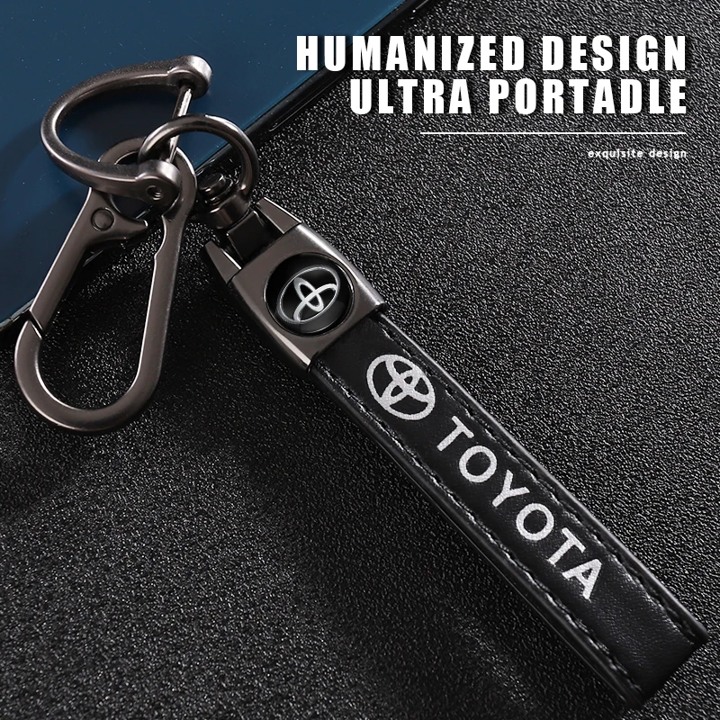 1pcs Car Metal Key Chain Auto Fine Leather Emblem Key Ring For Toyota