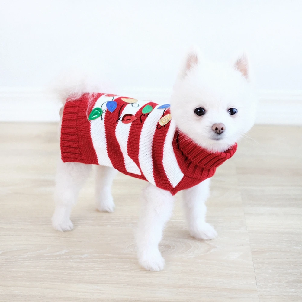 스트라이프 강아지 스웨터 고양이 크리스마스 스웨터, 강아지 크리스마스 휴일 애완 동물 니트웨어, 소형 중형견용 코스튬 새해 선물