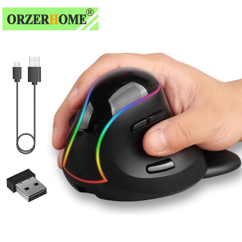 

ORZERHOME Vertical Rechargeable 3200 DPI Wireless Mouse 2.4G RGB Gaming Ergonomics Mice With Palm Rest Portable Gamer Mouse