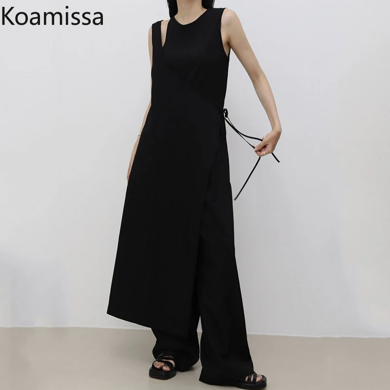 Koamissa Women Sexy Slim Jumpsuit Sleeveless Irregular Fashion OL Summer Chic Korean Bodysuit Black 2022 New Playsuit Dropship