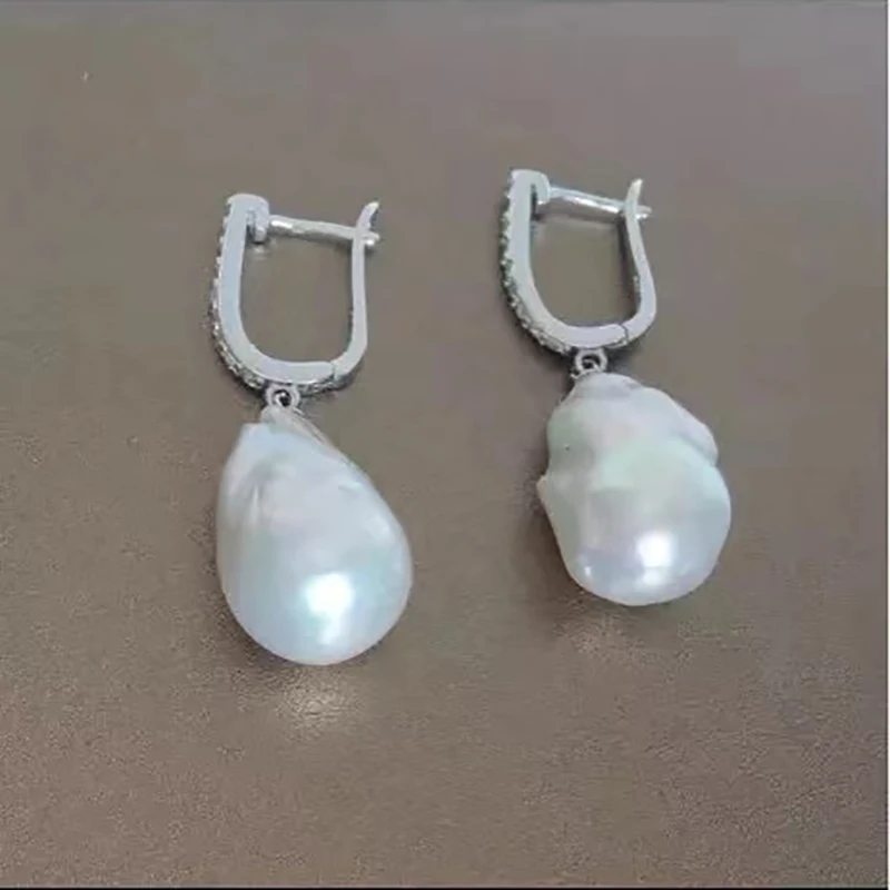 Jane jewelry 925 sterling silver 100% Natural Freshwater Baroque Pearl Drop Earrings INS Fine Jewelry Gift for Women 15-25mm EXA