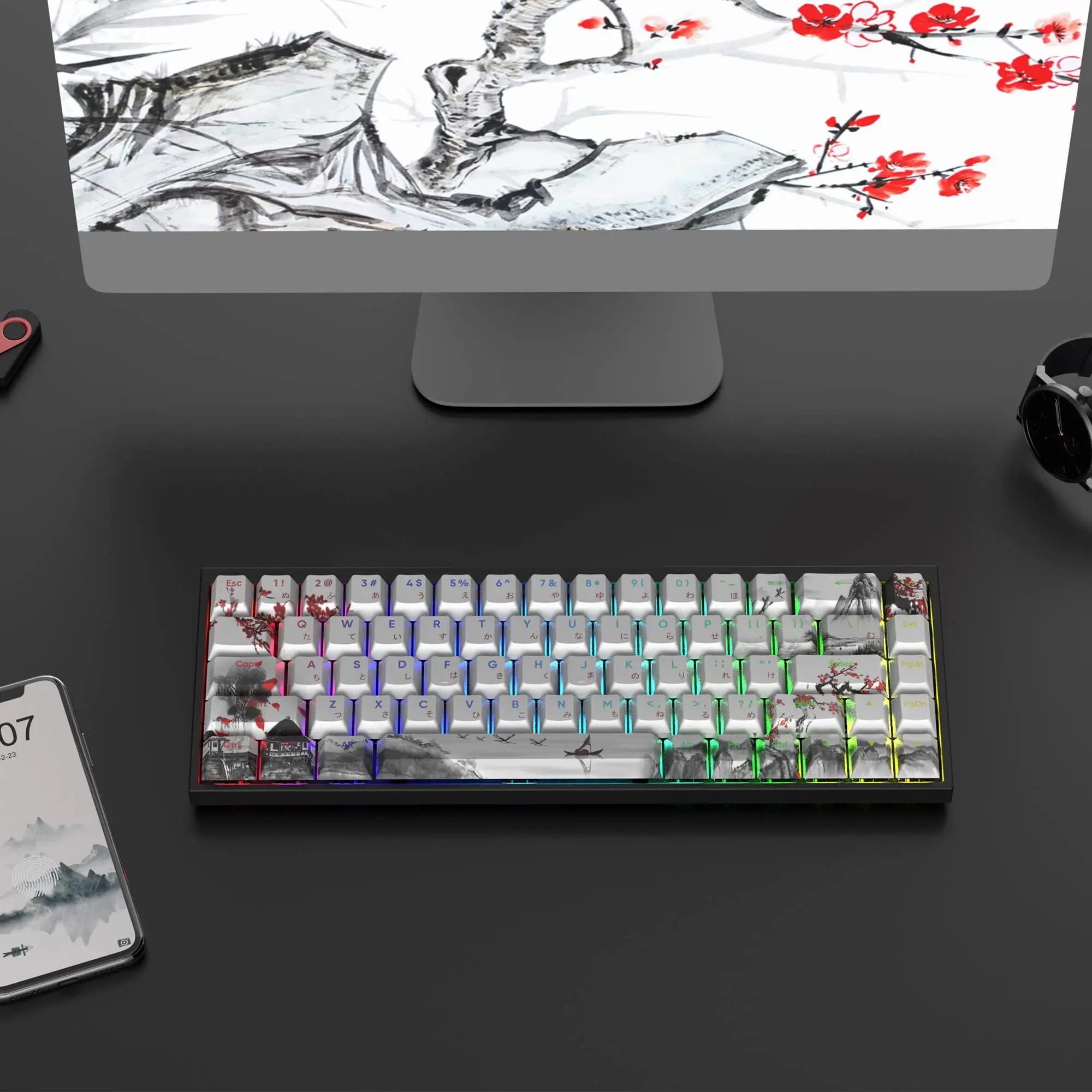 Teclas Brilham Através de Ameixa Flor de Cereja Perfil Backlit Rgb Keycap Pbt Keycap Dye-sub para Cherry mx Gamer Teclado Mecânico 127 - Imagem 6