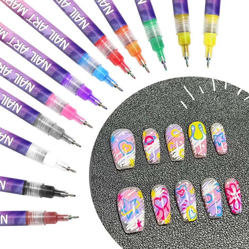Custom Needle Tube Nail Art Pens - Hand-Drawn Outline & Acrylic Paint Set