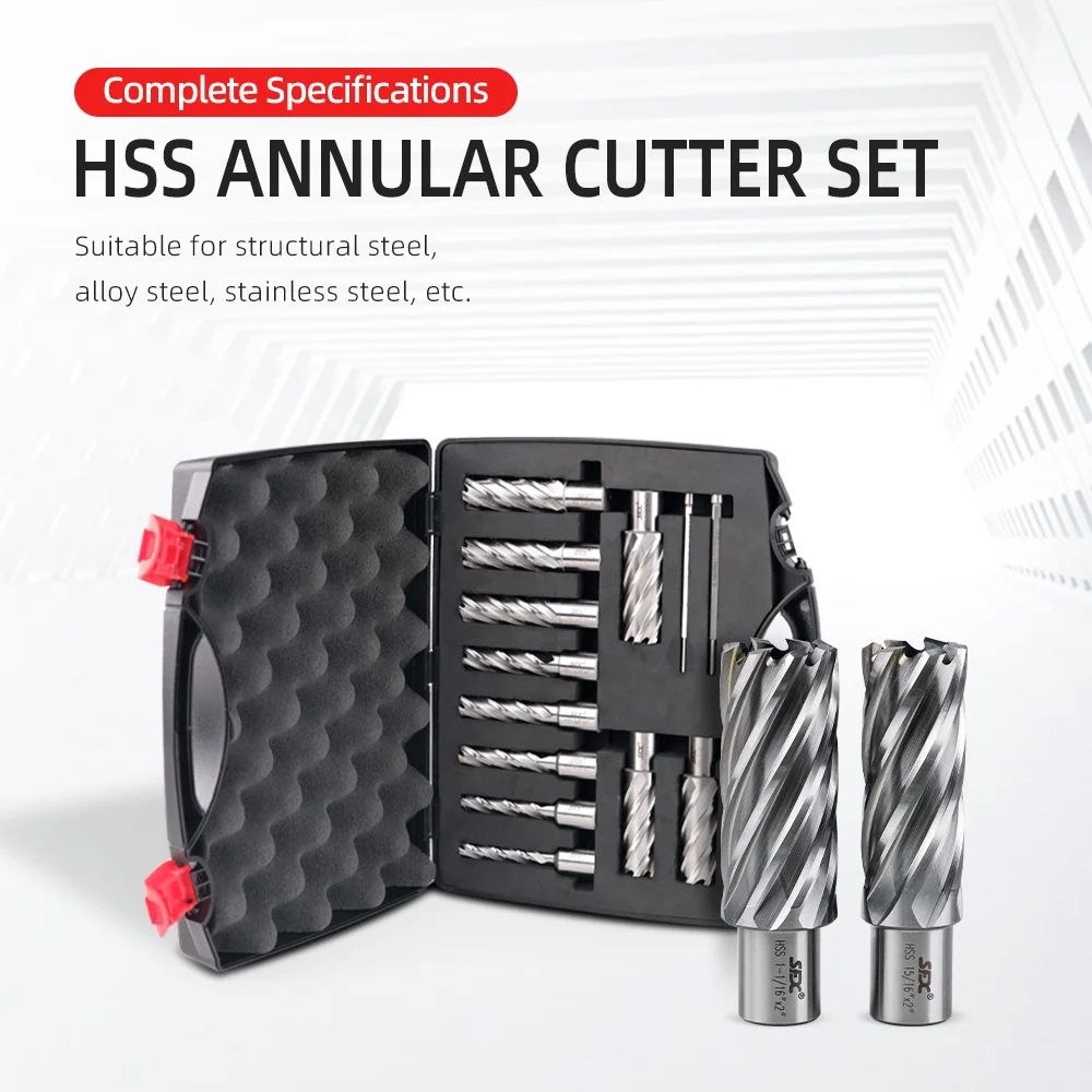 

Annual Bits Cutter Magnetic Drilling 11PCS 7/16 inch to 1-1/16 inch, 2PCS Pilot Pin Cutting Depth 2'' Cutting Depth