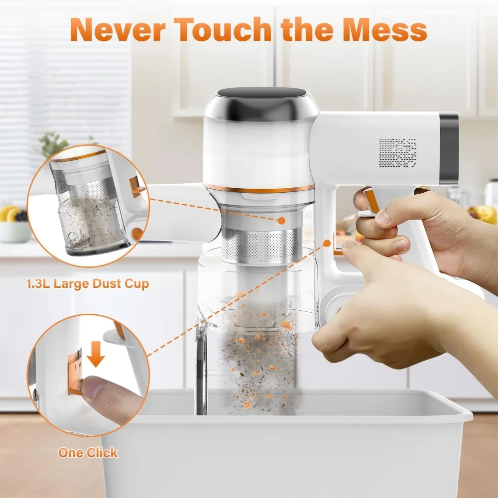 2025 Tikom Cordless Vacuum Cleaner for Home, 40000Pa/450W Stick Vacuum with LED Touch Screen, Charging Wall Dock, Anti-Tangle 6