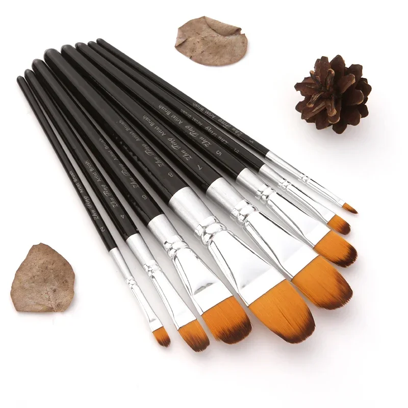 

8 Pcs Professional Paint Brushes of Different Shapes Nylon Hair Artist Painting Brush Acrylic Oil Watercolor Art Supplies