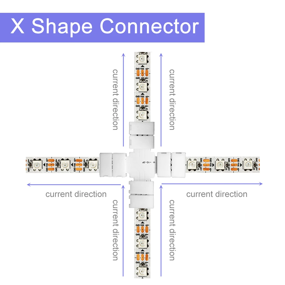 LED Strip Connector L T X Shape 2PIN-5PIN for 10mm WS2811 WS2812 5050 RGB Light Tape