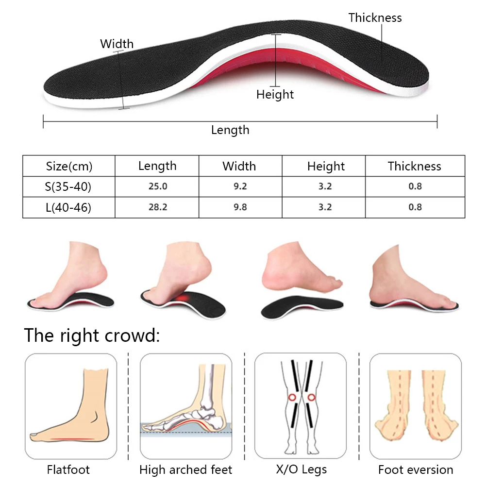 1Pair Orthotic High Arch Support Insoles Gel Pad 3D Arch Support Flat Feet Orthopedic Insoles For Women Men Orthopedic Foot Pain